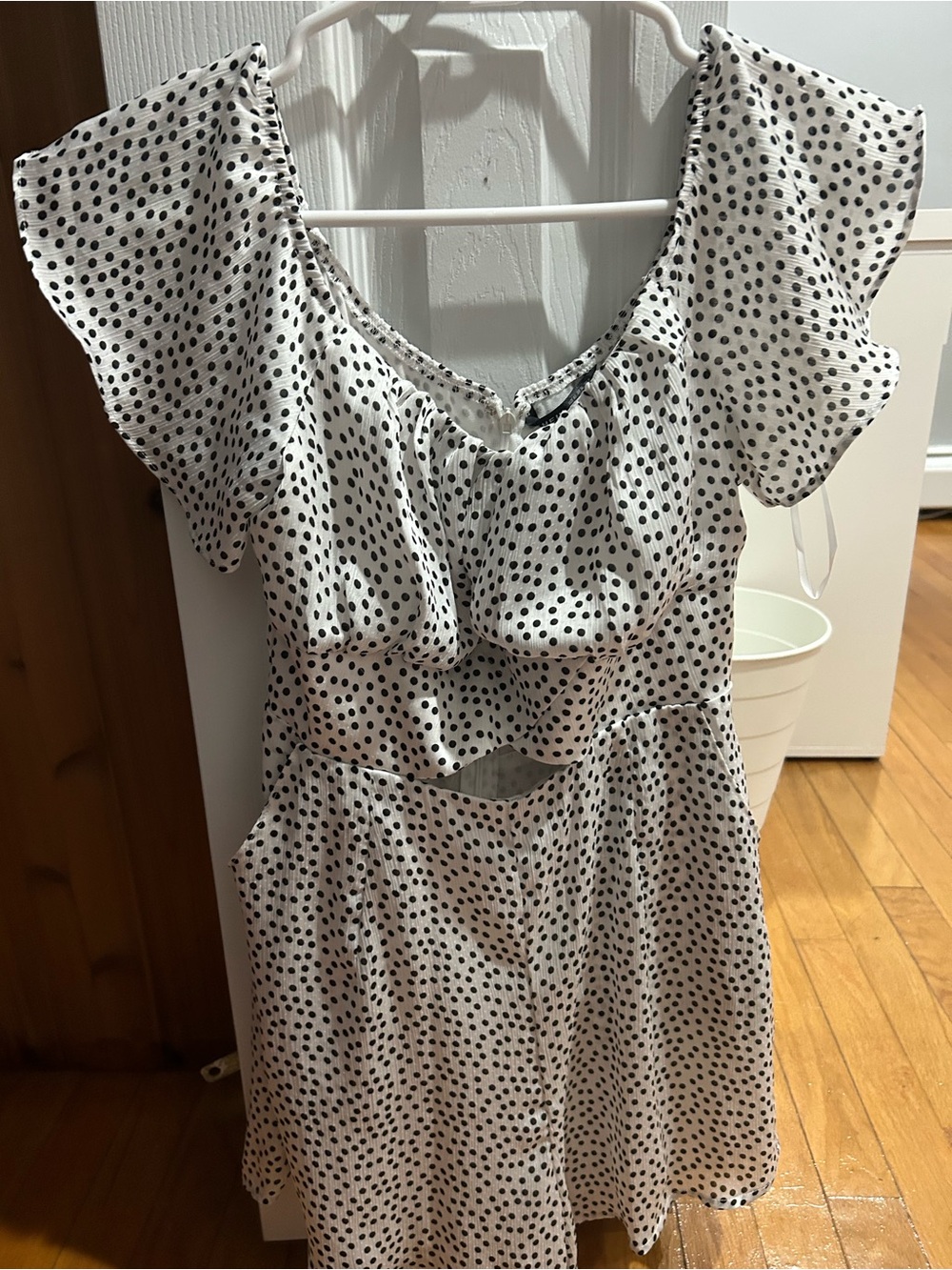 White Polka Dot Cutout/Off the Shoulder Romper